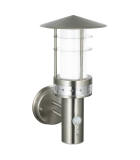 PIR 1 Light Outdoor Wall Light Brushed Stainless Steel, Frosted Polycarbonate IP44, E27 - 1