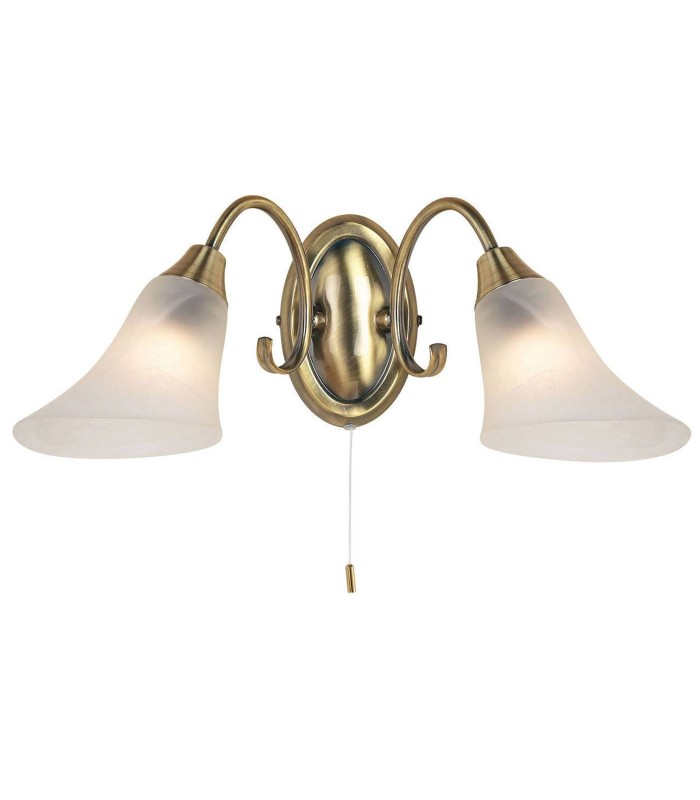 2 Light Indoor Wall Light Antique Brass with Frosted Glass, E14 - 1