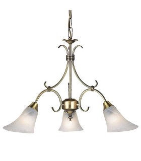 3 Light Multi Arm Ceiling Pendant Antique Brass, Frosted Glass, E14 - 1