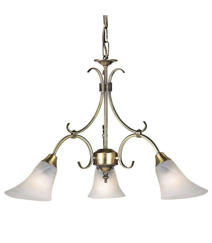 3 Light Multi Arm Ceiling Pendant Antique Brass, Frosted Glass, E14 - 1