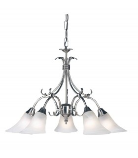 5 Light Multi Arm Ceiling Pendant Frosted Glass, Antique Silver, E14 - 1