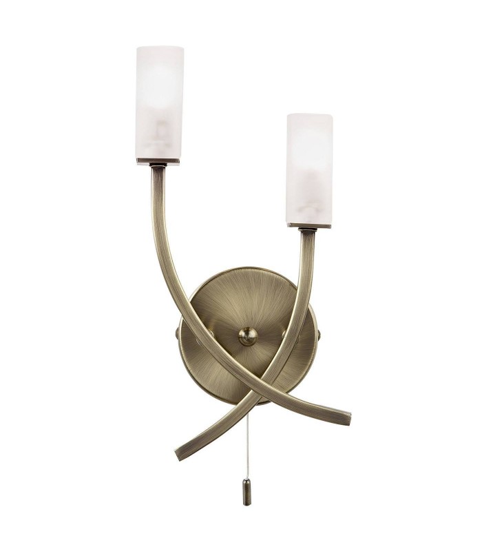 2 Light Indoor Wall Light Antique Brass with Acid Glass, G9 - 1