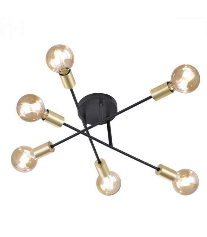 Cross Modern 6 Light Multi Arm Semi Flush Ceiling Lamp Black Matt-2
