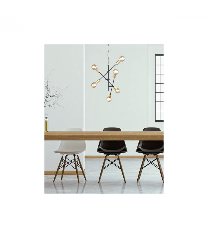 Cross Modern 6 Light Multi Arm Pendant Ceiling Light Black Matt-4