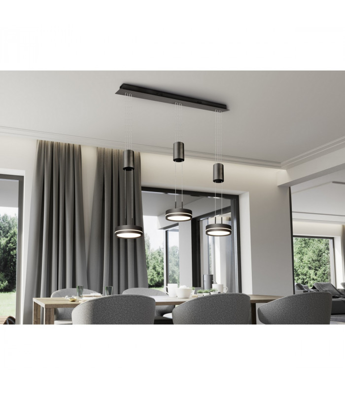 Franklin Modern 3 Light Bar Pendant Ceiling Light Anthracite 3000K-6