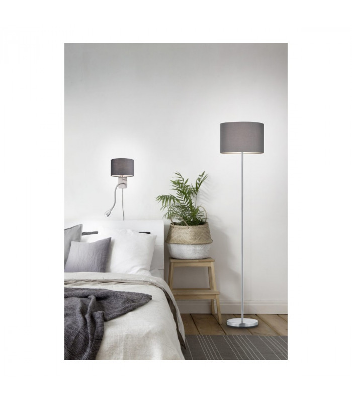 Hotel Modern Floor Lamp with Shade Nickel Matt with Footswitch-4