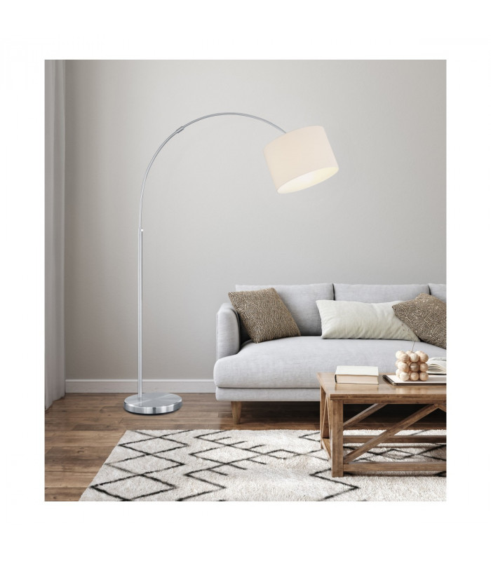 Hotel Young living Arc Floor Lamp Nickel Matt with Footswitch with White Shade-4