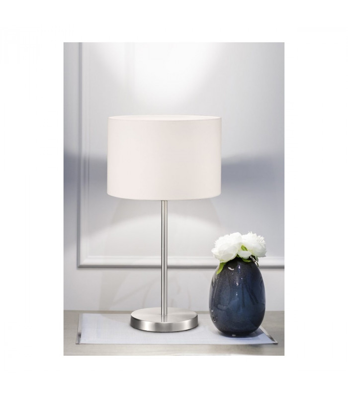 Hotel Modern 30cm Table Lamp with Round Shade Nickel Matt with White Shade-3