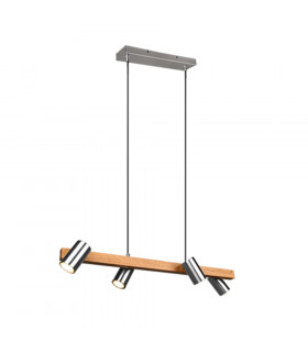 Marley Modern 4 Light Bar Pendant Ceiling Light Nickel Matt Wood-1