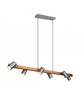 Marley Modern 6 Light Bar Pendant Ceiling Light Nickel Matt Wood-1