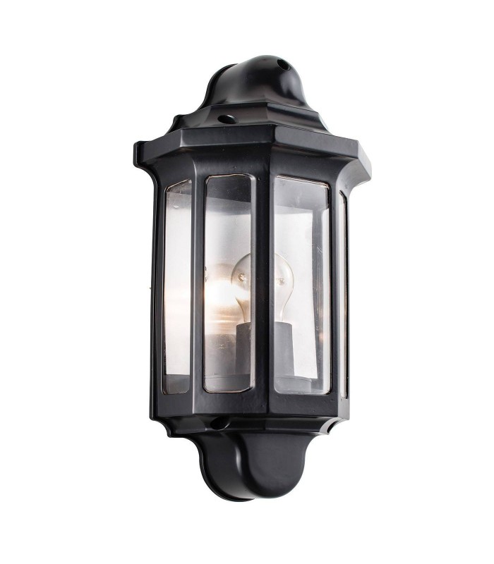 Outdoor Wall Lantern Satin Black Paint, Clear Polycarbonate IP44, E27 - 1