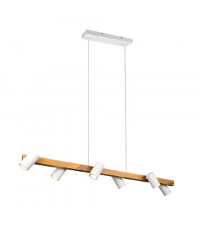 Marley Modern 6 Light Bar Pendant Ceiling Light White Matt Wood-1