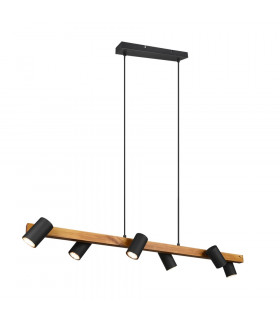 Marley Modern 6 Light Bar Pendant Ceiling Light Black Matt Wood-1