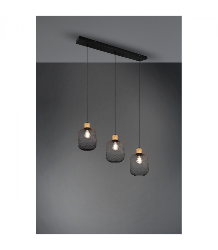 Calimero Vintage 3 Light Bar Pendant Ceiling Light Black Matt-2