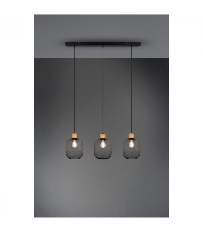 Calimero Vintage 3 Light Bar Pendant Ceiling Light Black Matt-3