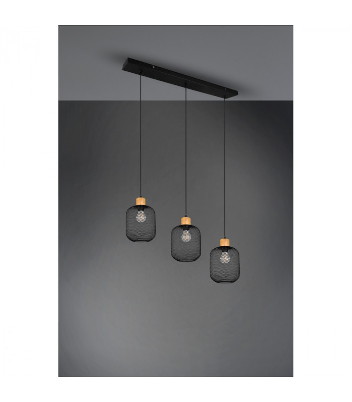 Calimero Vintage 3 Light Bar Pendant Ceiling Light Black Matt-4