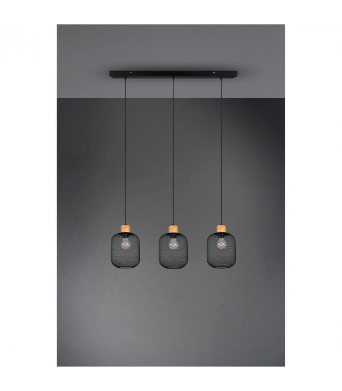 Calimero Vintage 3 Light Bar Pendant Ceiling Light Black Matt-5