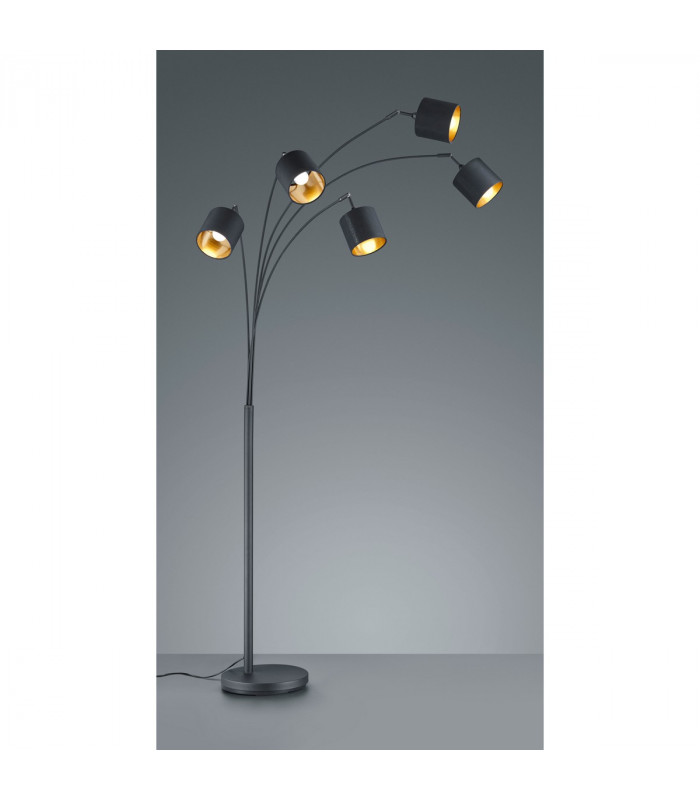 Tommy Modern 5 Light Multi Arm Floor Lamp Black Matt with Footswitch-1
