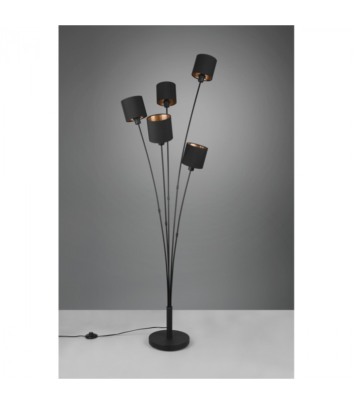 Tommy II Modern 5 Light Multi Arm Floor Lamp Black Matt with Footswitch-3