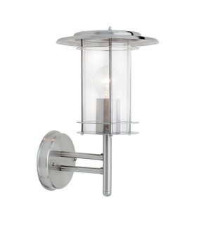 1 Light Outdoor Wall Lantern Polished Stainless Steel, Clear Polycarbonate IP44, E27 - 1