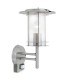 PIR 1 Light Outdoor Wall Lantern Polished Stainless Steel, Clear Polycarbonate IP44, E27 - 1