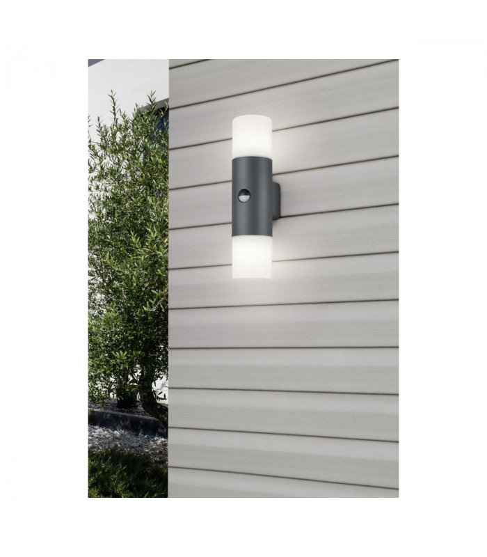 Hoosic Modern 2 Light Outdoor Up Down Wall Lamp Anthracite IP44 with PIR-3