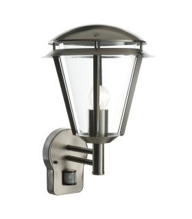 PIR 1 Light Outdoor Wall Lantern Stainless Steel, Polycarbonate IP44, E27 - 1