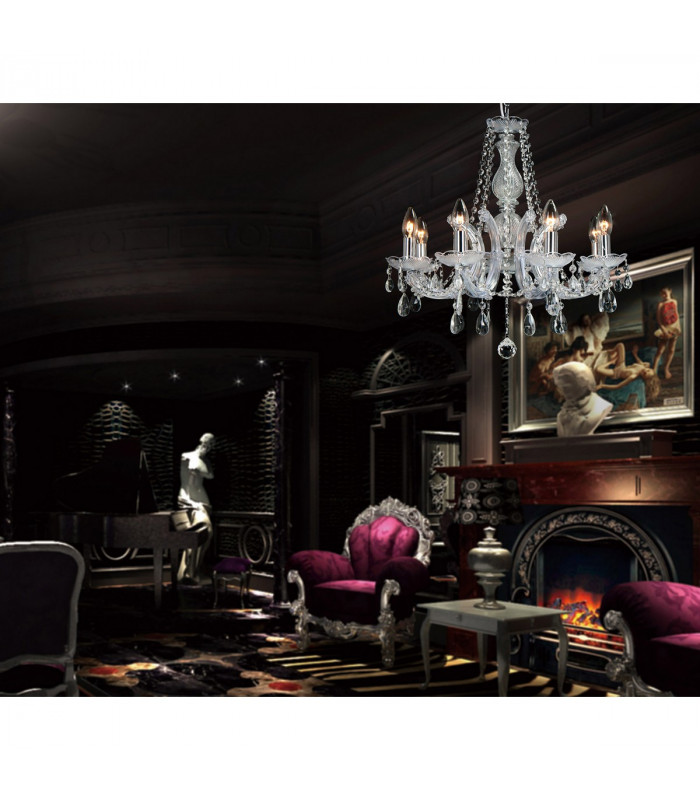 Clearance - Gabrielle Chandelier Glass Sconce & Glass Droplets 5 Light E14 Polished Chrome Finish-5