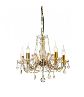 Clearance - Gabrielle Chandelier Glass Sconce & Glass Crystal Droplets 5 Light E14 Polished Brass Finish-1