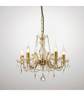 Clearance - Gabrielle Chandelier Glass Sconce & Glass Crystal Droplets 5 Light E14 Polished Brass Finish-2