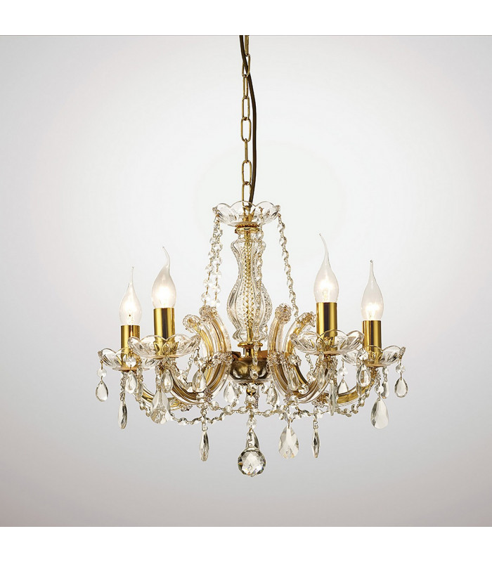 Clearance - Gabrielle Chandelier Glass Sconce & Glass Crystal Droplets 5 Light E14 Polished Brass Finish-2