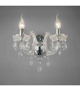 Clearance - Gabrielle Wall Lamp 2 Light E14 Glass Sconce & Glass Droplets/Polished Chrome-2