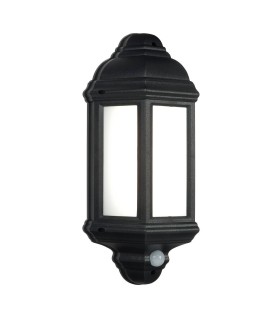 PIR 1 Light Outdoor Wall Light Frosted Polycarbonate, Matt Black Textured IP44, E27 - 1