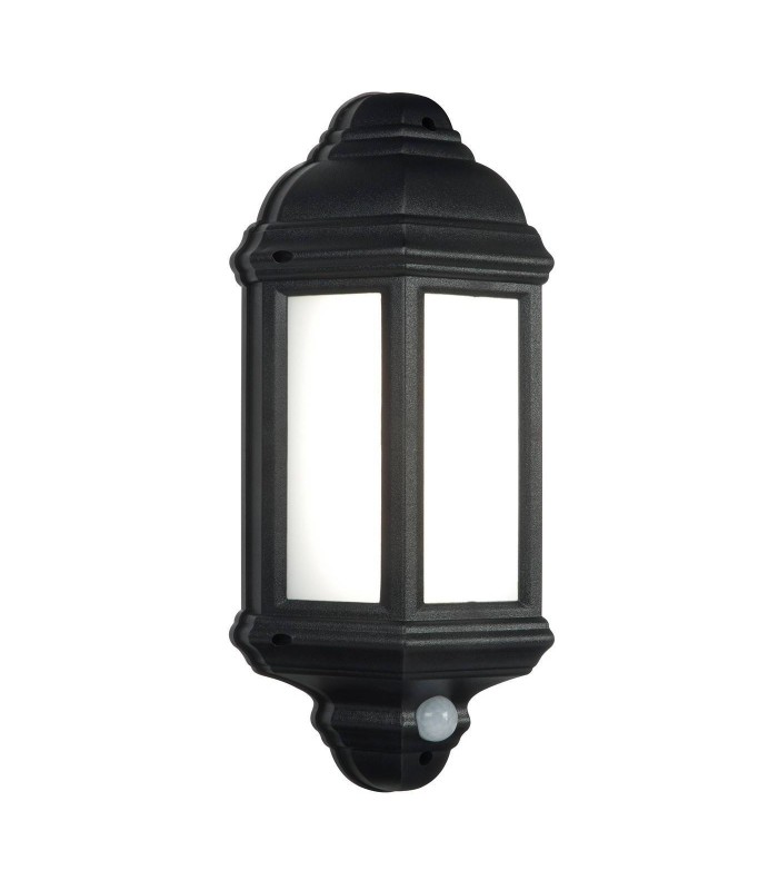 PIR 1 Light Outdoor Wall Light Frosted Polycarbonate, Matt Black Textured IP44, E27 - 1