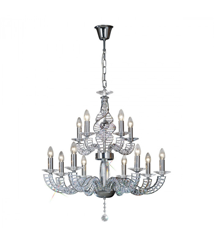 Clearance - Santo Pendant 2 Tier 12 Light E14 Polished Chrome/Crystal-1