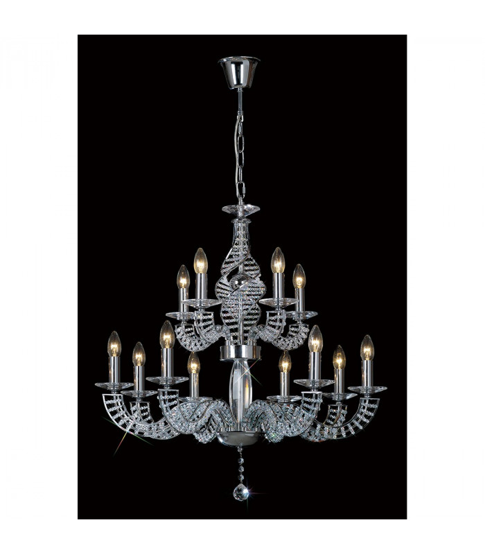 Clearance - Santo Pendant 2 Tier 12 Light E14 Polished Chrome/Crystal-2