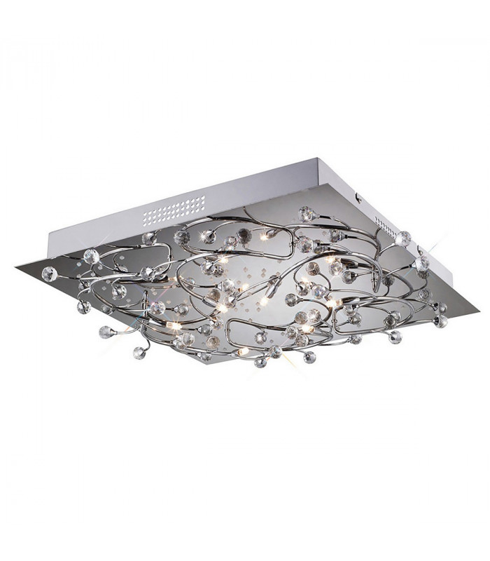 Clearance - Fia Flush Ceiling Square 6 Light G4 White LEDs Polished Chrome/Crystal NOT LED/CFL Compatible-1
