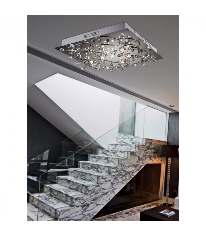 Clearance - Fia Flush Ceiling Square 6 Light G4 White LEDs Polished Chrome/Crystal NOT LED/CFL Compatible-3