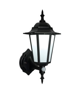 PIR 1 Light Outdoor Wall Lantern Frosted Polycarbonate, Matt Black Textured IP44, E27 - 1