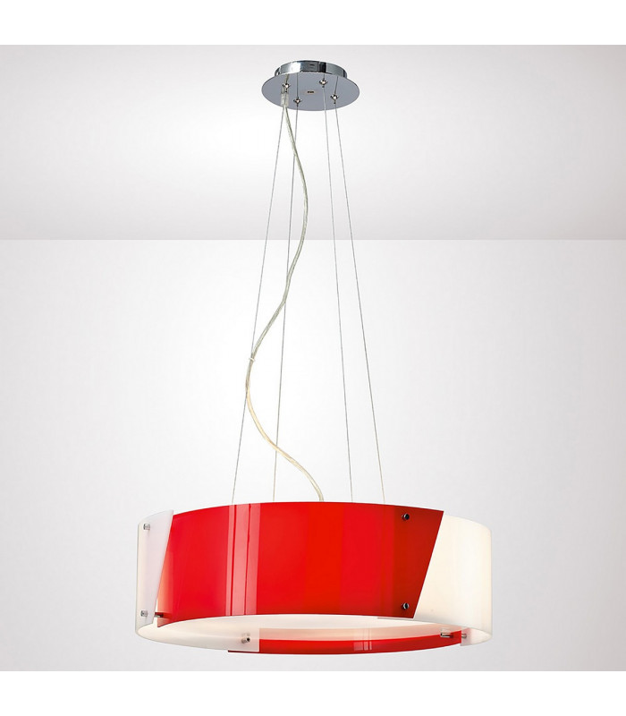 Clearance - Dakota Pendant Small 4 Light E27 Polished Chrome/Red & White Acrylic-2