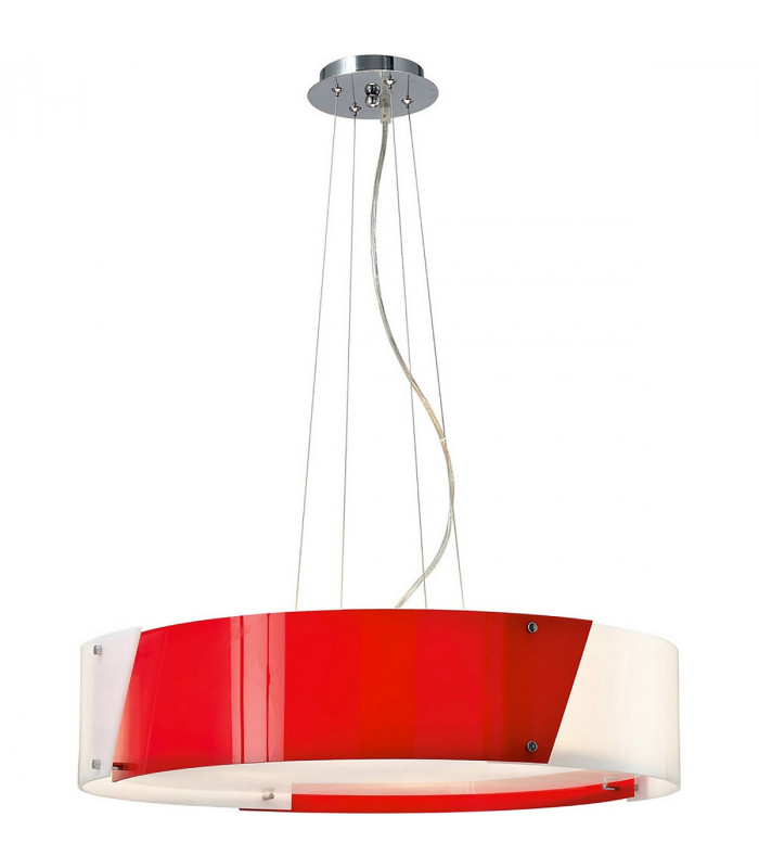 Clearance - Dakota Pendant Medium 4 Light E27 Polished Chrome/Red & White Acrylic-1