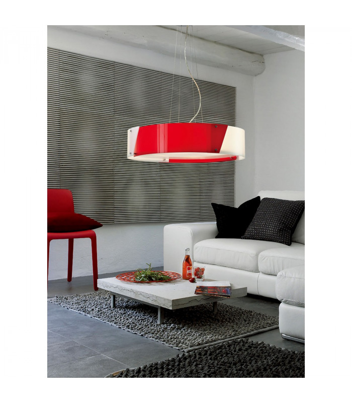 Clearance - Dakota Pendant Medium 4 Light E27 Polished Chrome/Red & White Acrylic-6
