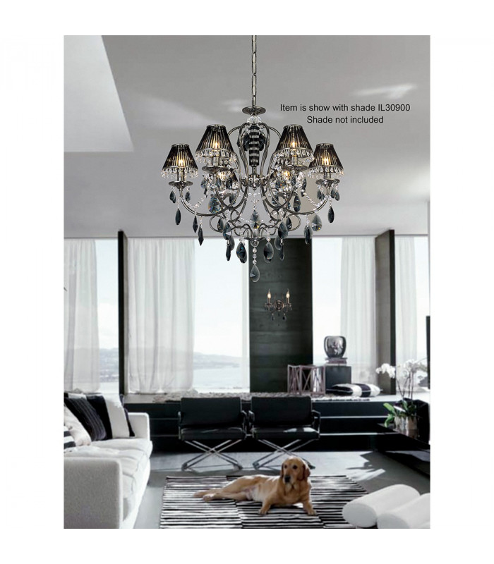 Clearance - Luna Crystal Ceiling 8 Light E14 Black Chrome/Crystal-3