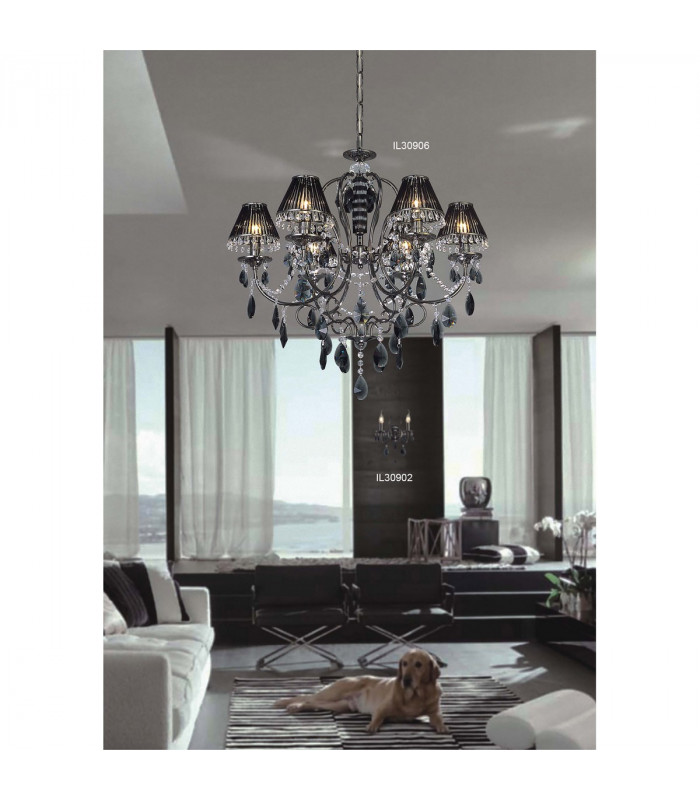 Clearance - Luna Crystal Ceiling 8 Light E14 Black Chrome/Crystal-5