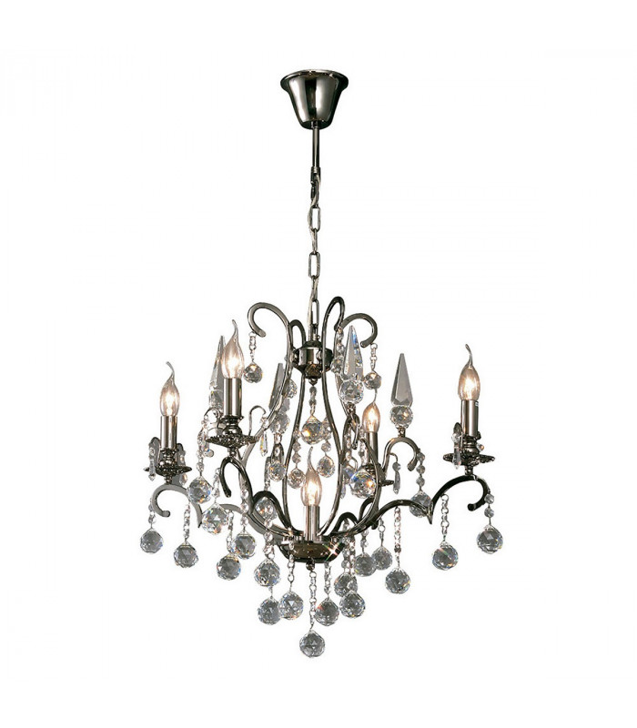 Clearance - Pescara Pendant Round 5 Light E14 Black Chrome/Crystal-1