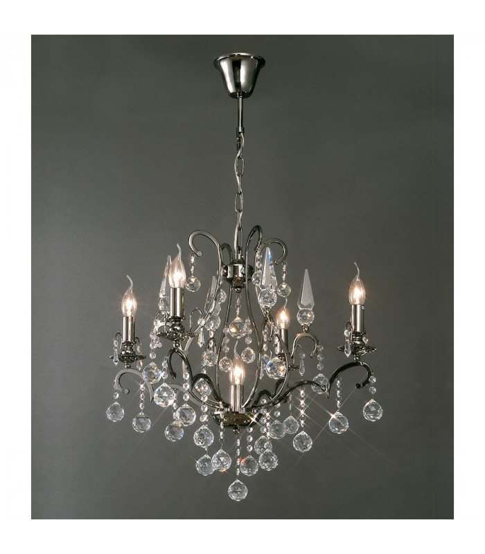 Clearance - Pescara Pendant Round 5 Light E14 Black Chrome/Crystal-2