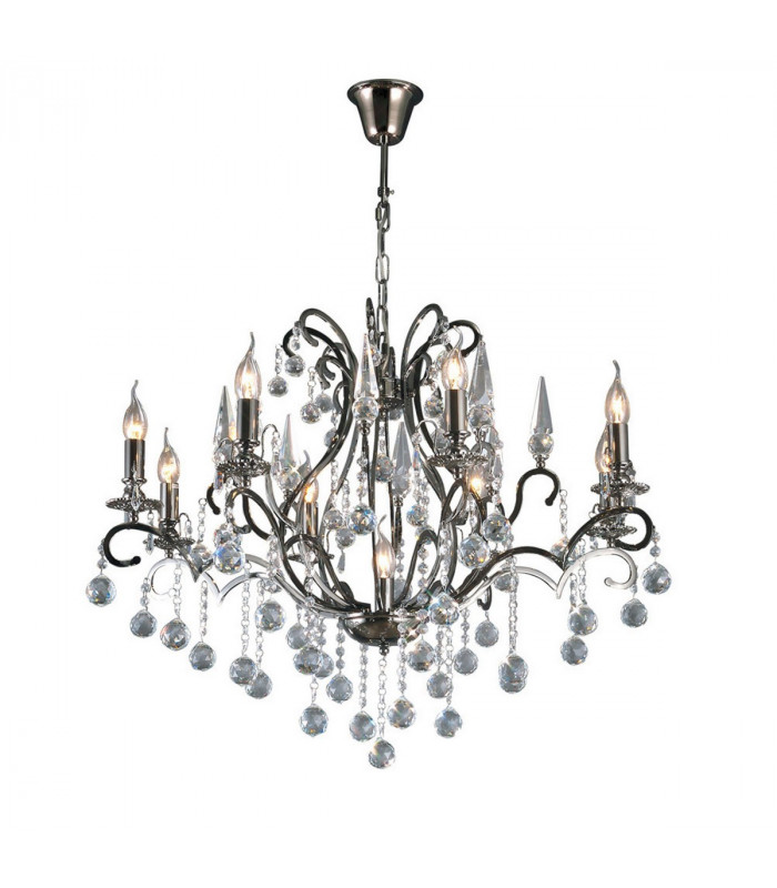 Clearance - Pescara Pendant Round 9 Light E14 Black Chrome/Crystal-1