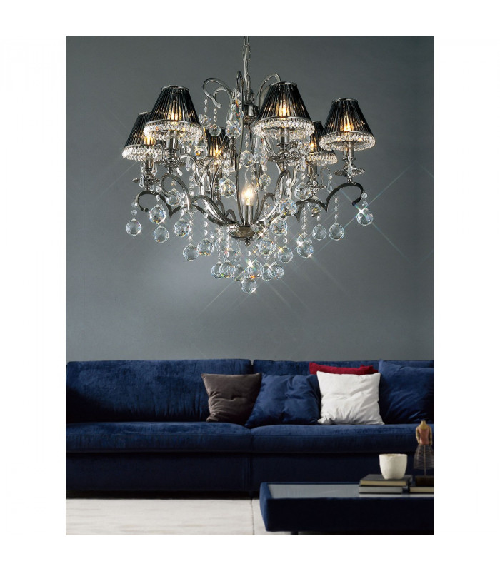 Clearance - Pescara Pendant Round 9 Light E14 Black Chrome/Crystal-3