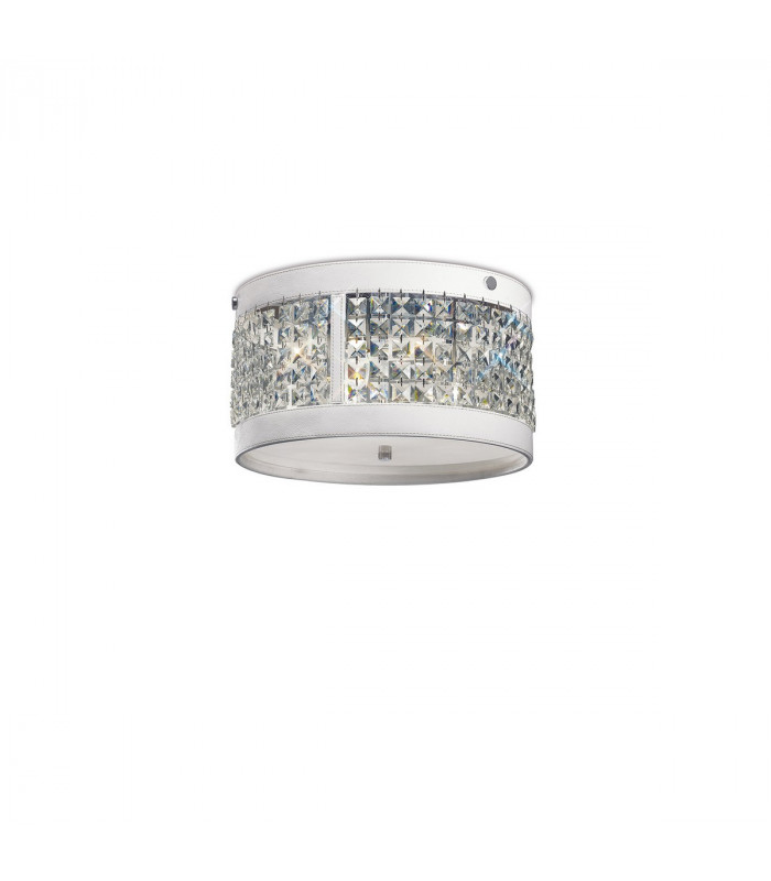 Clearance - Celsa Flush Ceiling 3 Light E14 Polished Chrome/White Faux Leather/Crystal-1