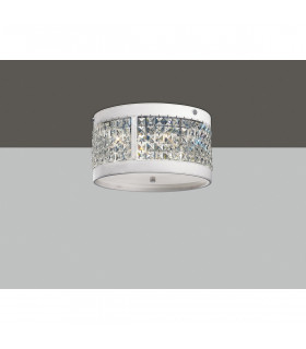 Clearance - Celsa Flush Ceiling 3 Light E14 Polished Chrome/White Faux Leather/Crystal-2